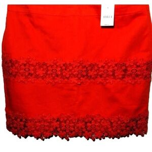 J. Crew Red Skirt Scalloped Daisy Lace Trim  100% Cotton Lining Polyester New